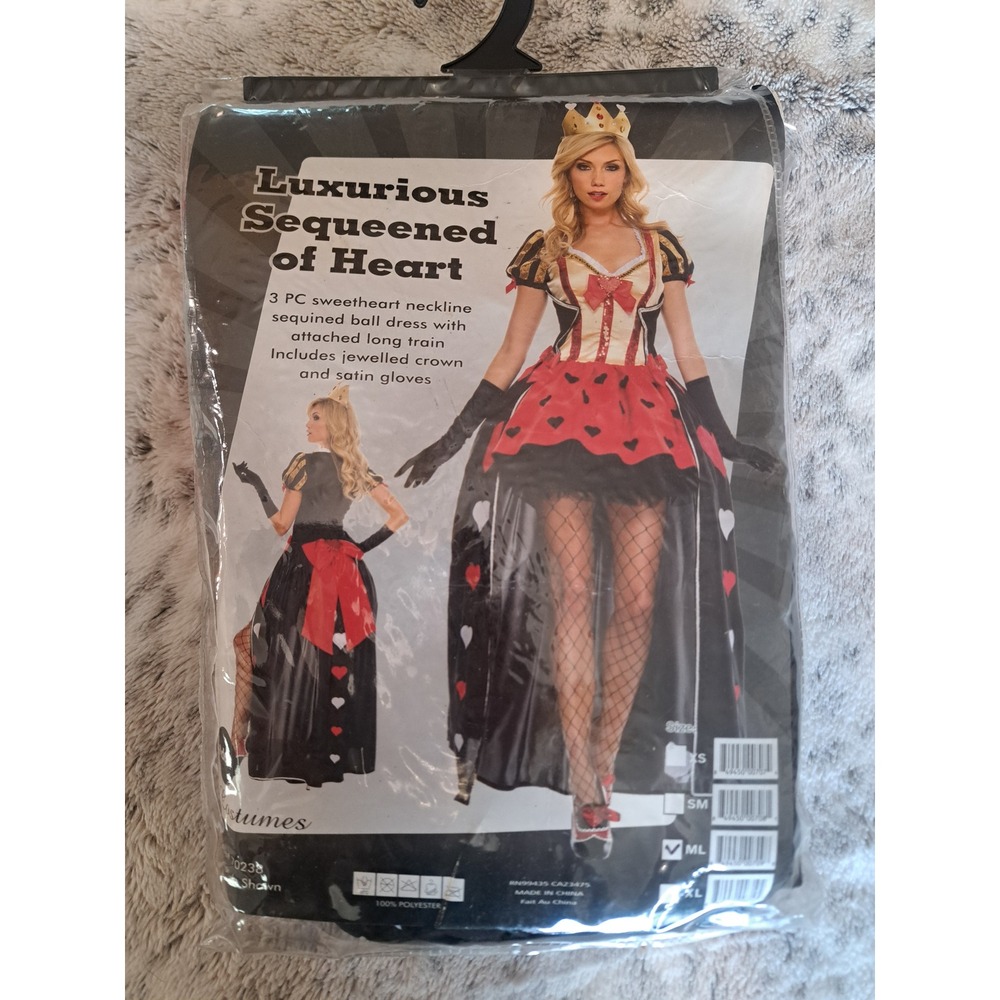 MUSIC LEGS Queen of Hearts Costume Luxurious Sequeened Ball Dress Adult M/L